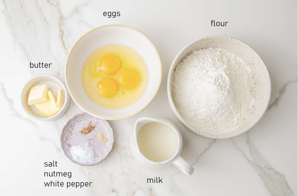 Labeled ingredients for Spätzle.